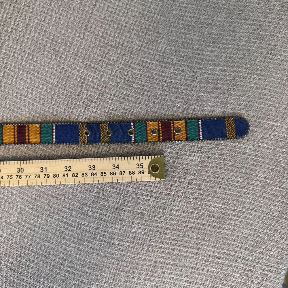 Vintage Guatemalan Handwoven Fabric & Leather Belt – Boho Southwestern Style 546